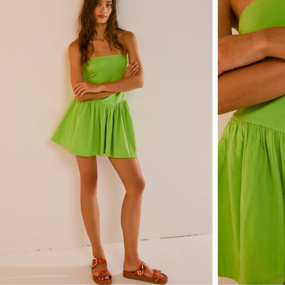Free People Onda Green Strapless Mini Dress | Fit & Flare Silhouette Size Small